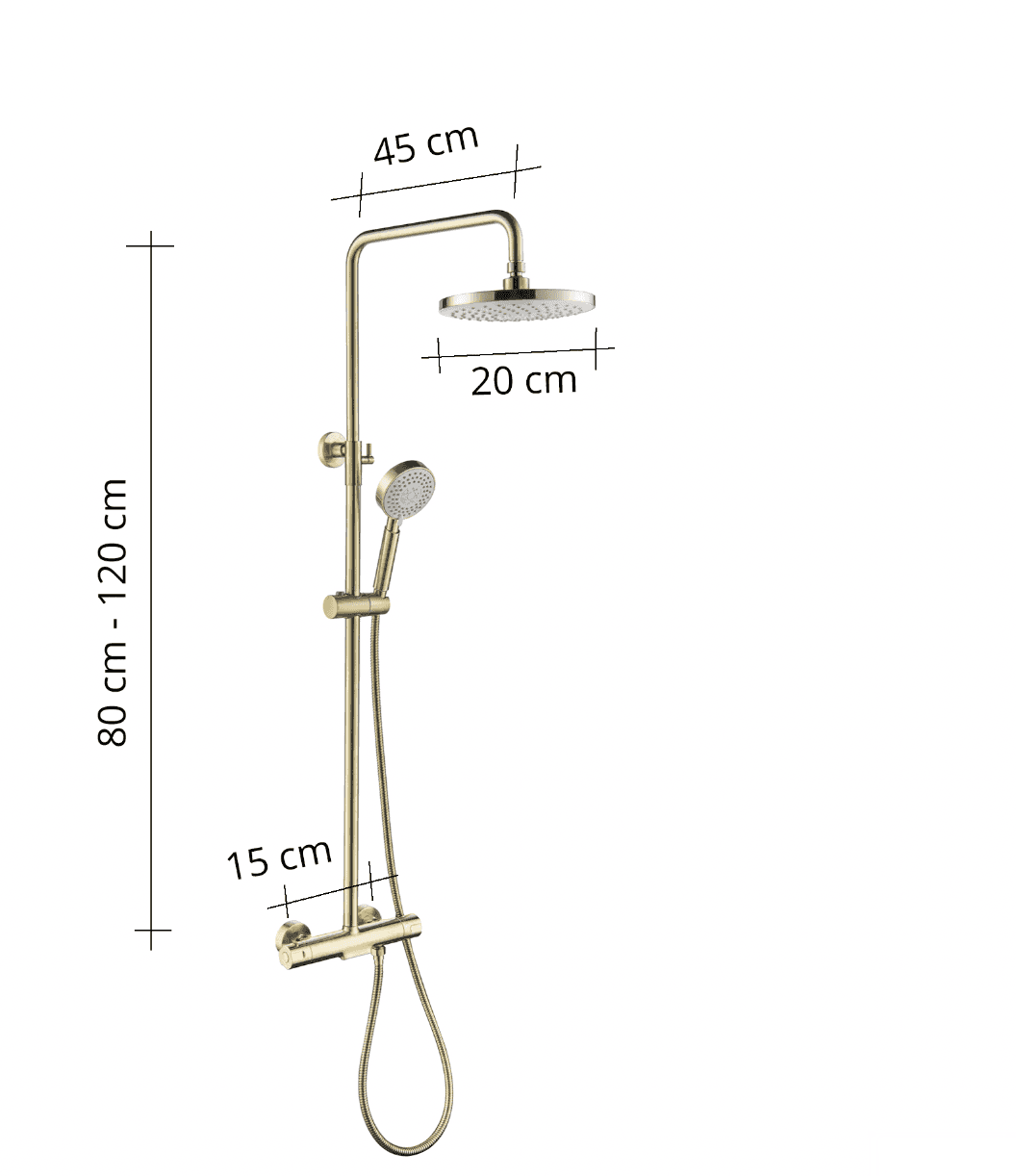 Disegno tecnico sistema doccia esterno GT2251 (80-120 cm, soffione 20 cm)