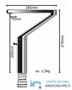 Disegno tecnico del rubinetto da cucina/bagno KA05738 da 195 × 275 mm