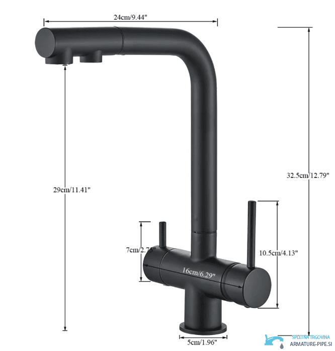 Disegno tecnico del miscelatore da cucina KA1651 (32,5 × 24 cm)