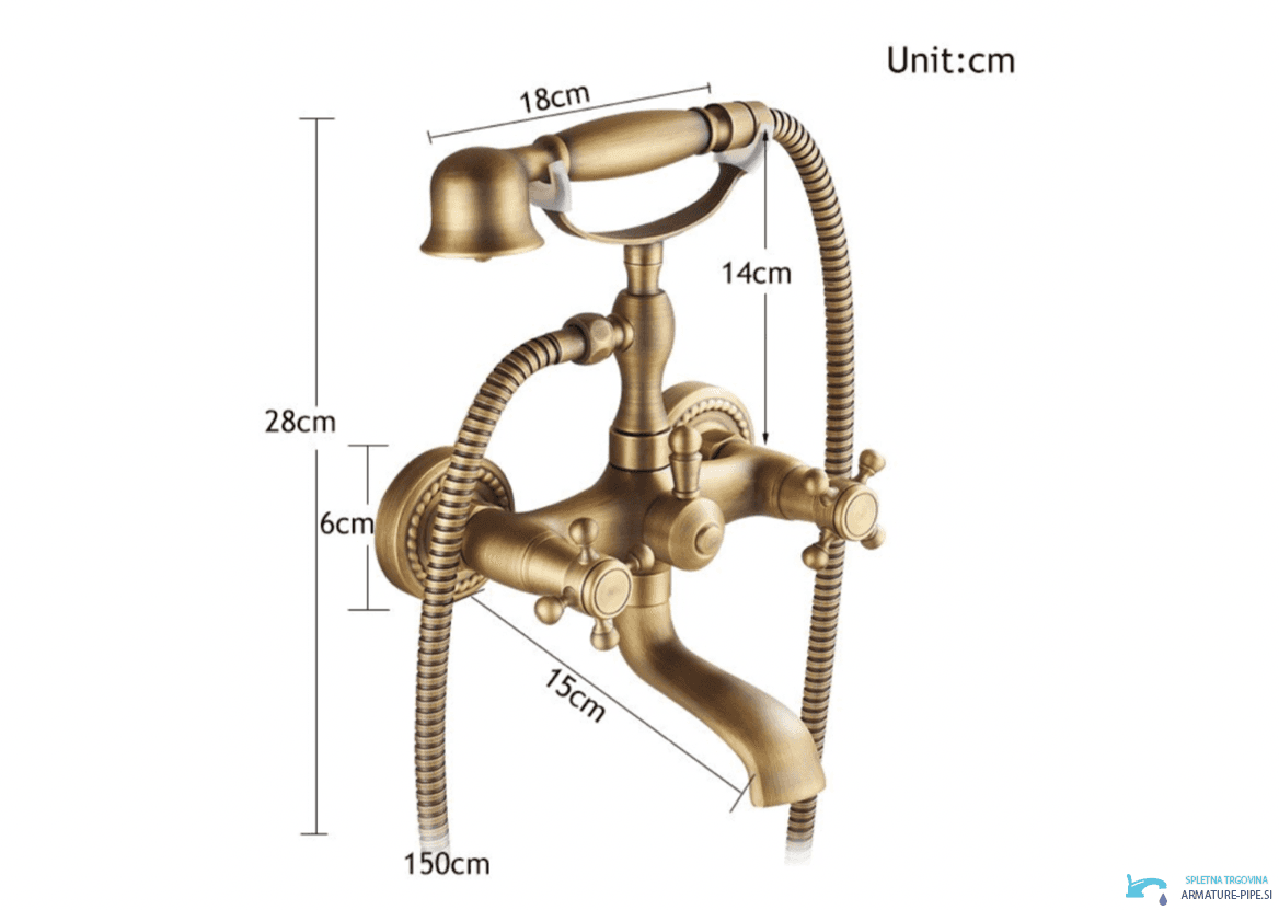 Disegno tecnico KAQ1305 (28 cm, doccetta 18 cm, flessibile 150 cm)