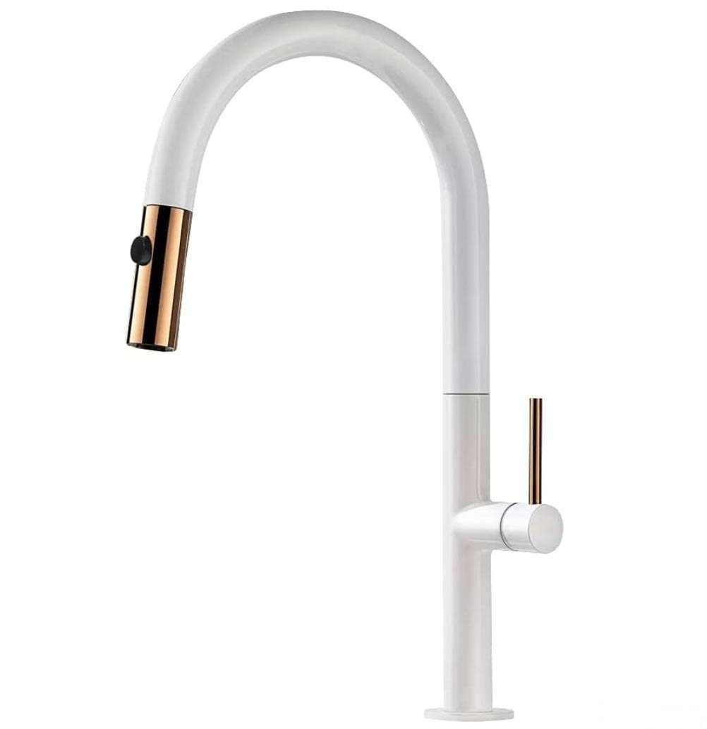 Elegante rubinetto da cucina premium KB2132b bianco con dettagli color rame