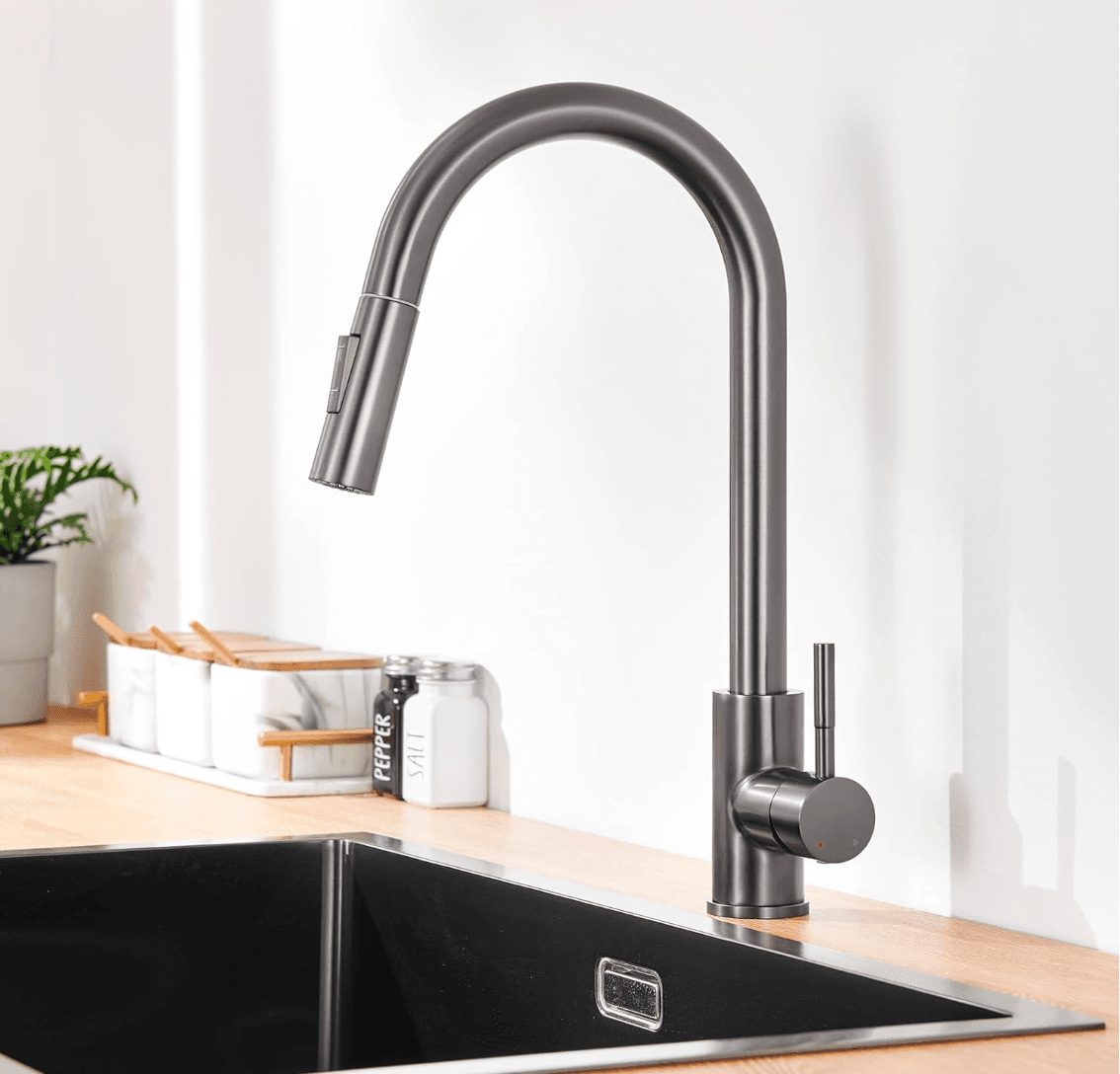 Rubinetto da cucina ELITE EDITION KF1410 con doccetta estraibile multigetto, LED e finitura canna di fucile — vista 1
