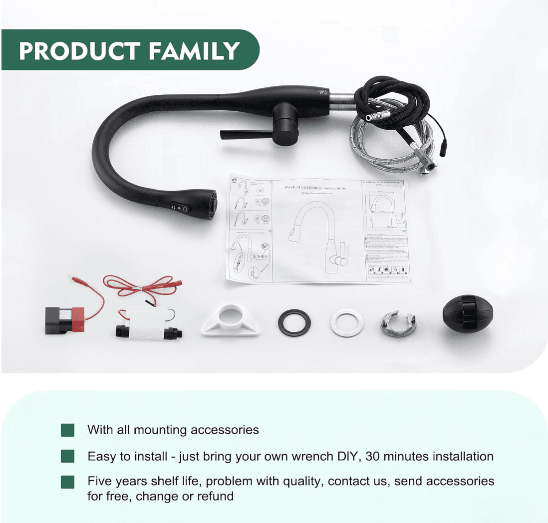Dotazione del rubinetto smart KFS1428: tubi, centralina e accessori di montaggio