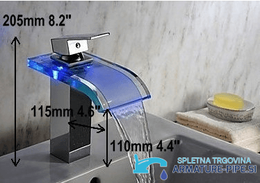 Dimensioni rubinetto bagno LED EYN MF313: 205, 115 e 110 mm