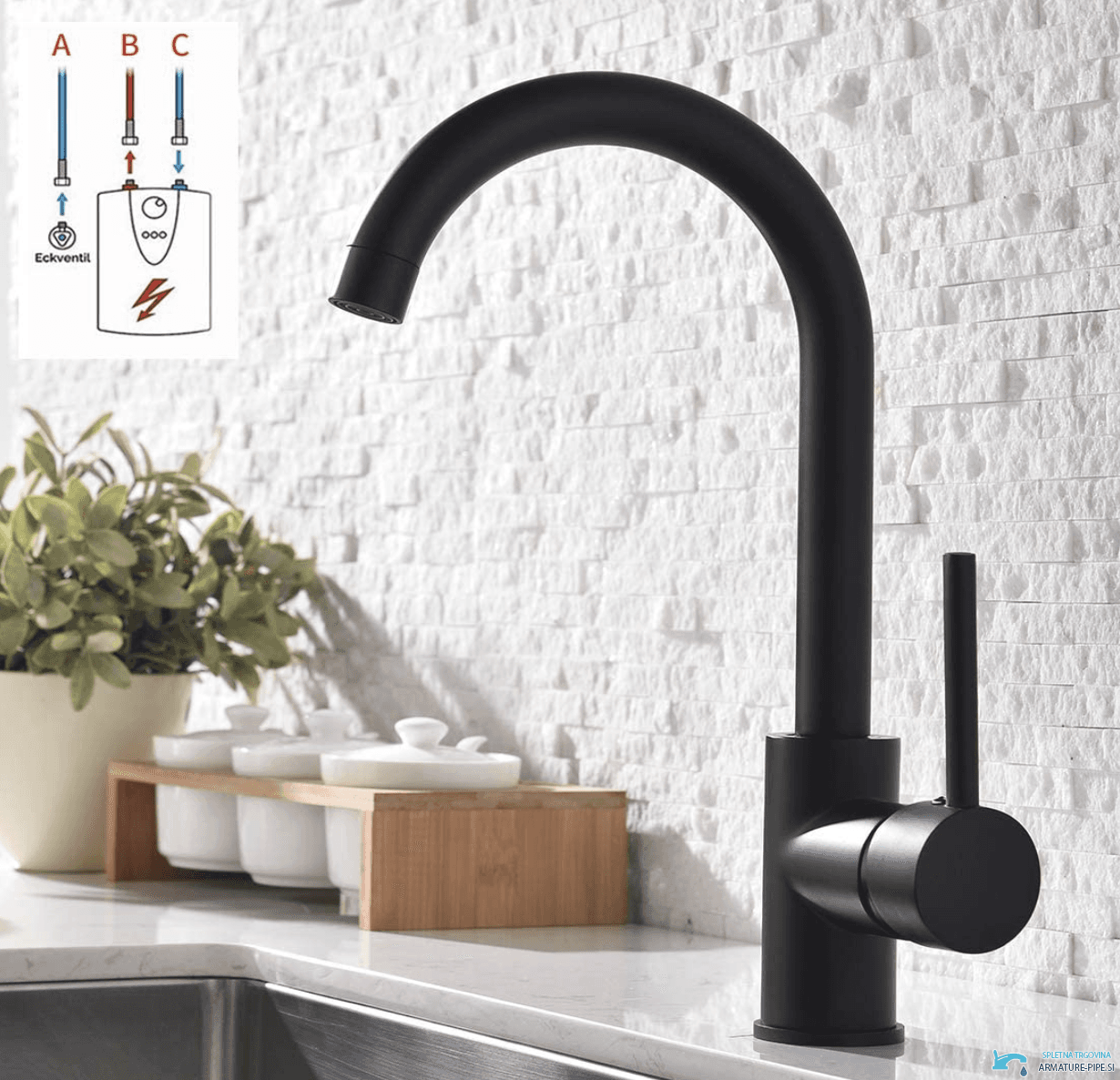 Rubinetto da cucina a bassa pressione EYN NT1255 nero opaco