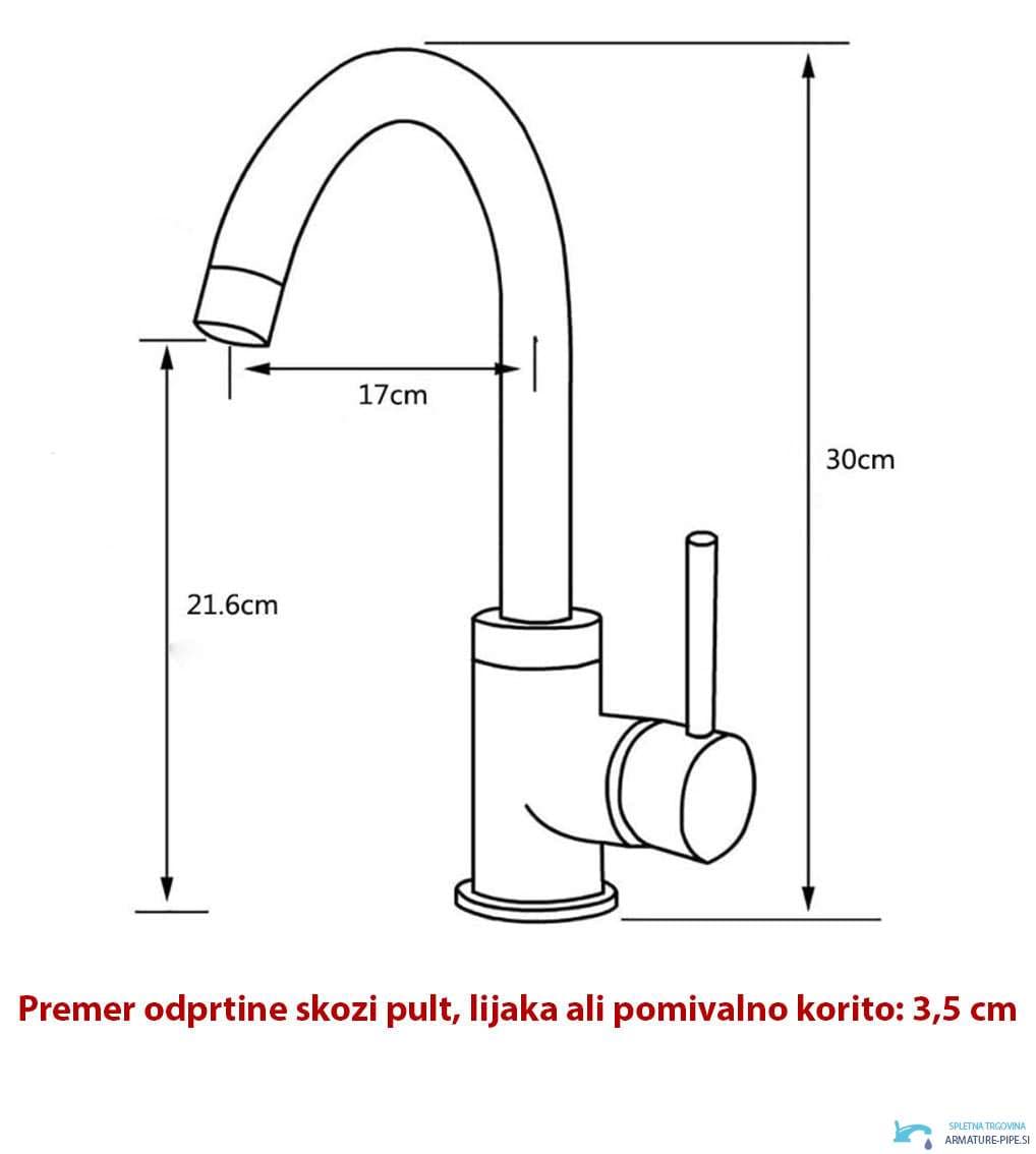 Disegno tecnico del rubinetto EYN NT1255: altezza 30 cm e sporgenza 17 cm