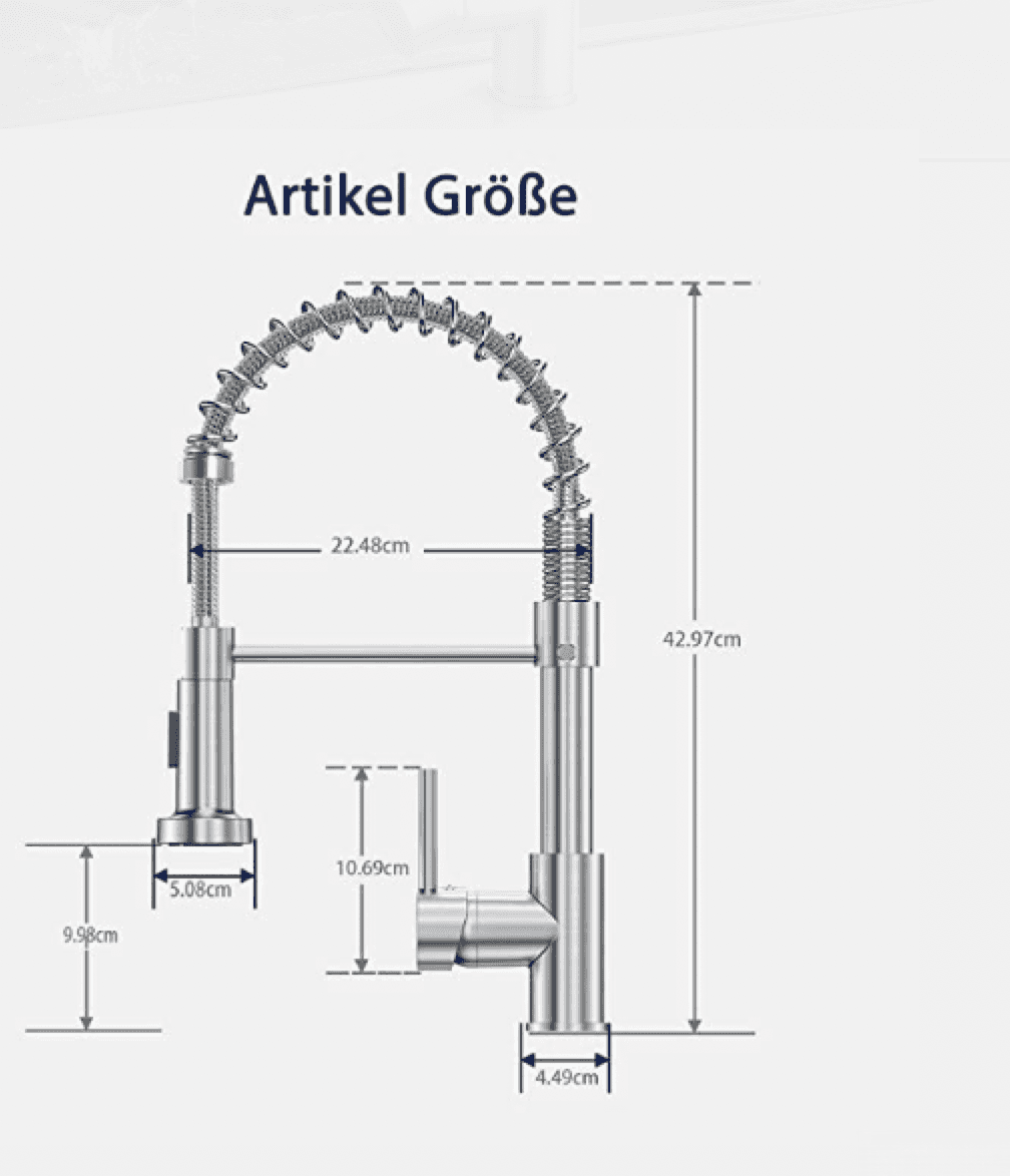 Disegno tecnico del miscelatore NT1437, altezza 42,97 cm e larghezza 22,48 cm