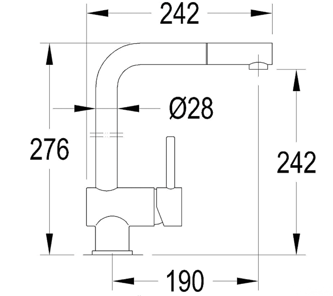 Disegno tecnico del miscelatore a bassa pressione EYN NT1642, 242 × 276 mm