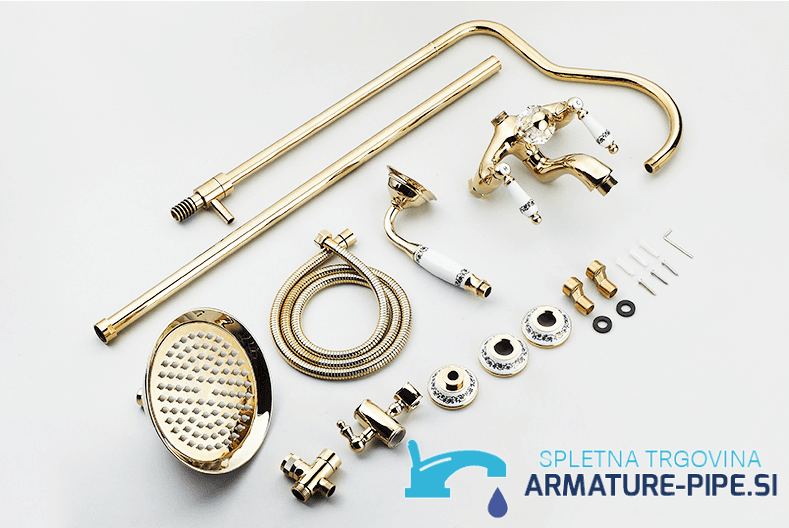 Pannello doccia «con diamante» NTG40422 con soffione, flessibile e tubo montante