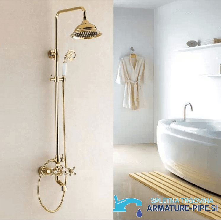 Pannello doccia NTG87262 con soffione a campana in oro lucido
