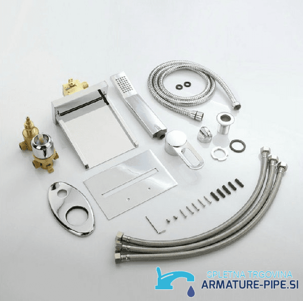 Miscelatore vasca da incasso PSK7917 con bocca a cascata, doccetta e raccordi