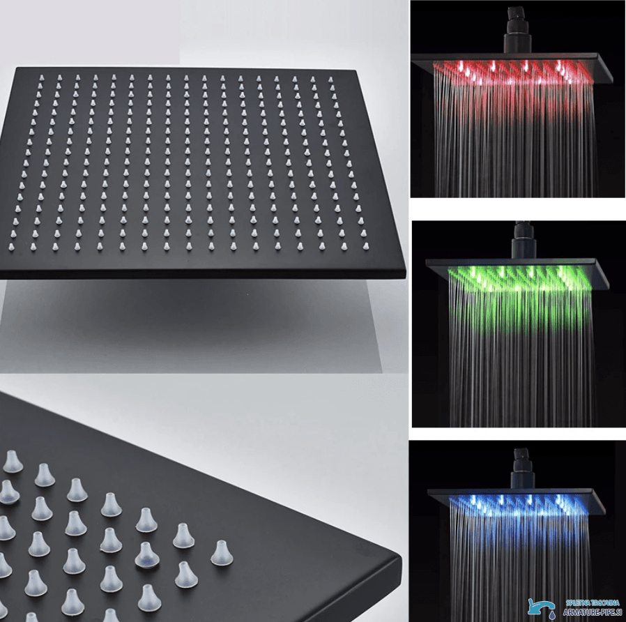Sistema doccia LED da incasso PT50089 con soffione quadrato e luce colorata