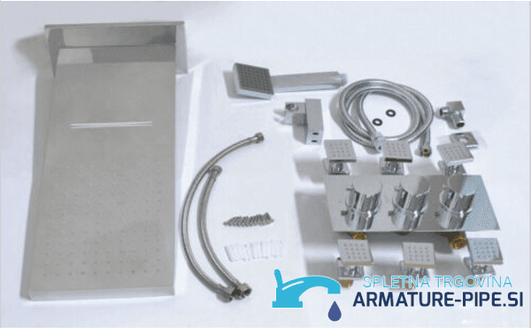 Sistema doccia da incasso PT62253 con getti massaggianti, soffione, doccetta e pannello comandi