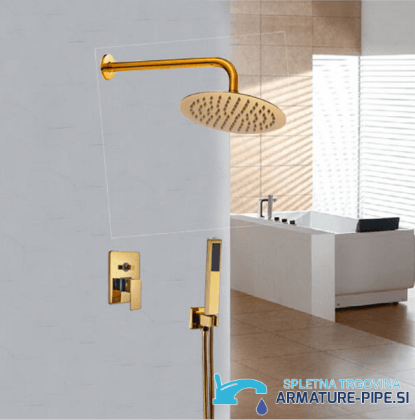 Sistema doccia da incasso con soffione rotondo PT86947 in oro lucido