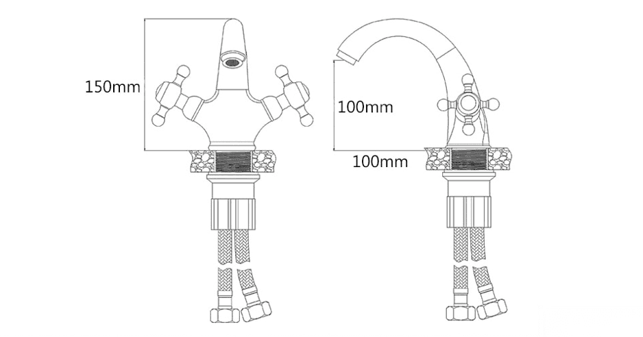 Disegno tecnico di Antika RU1305, altezza 150 mm e sporgenza 100 mm