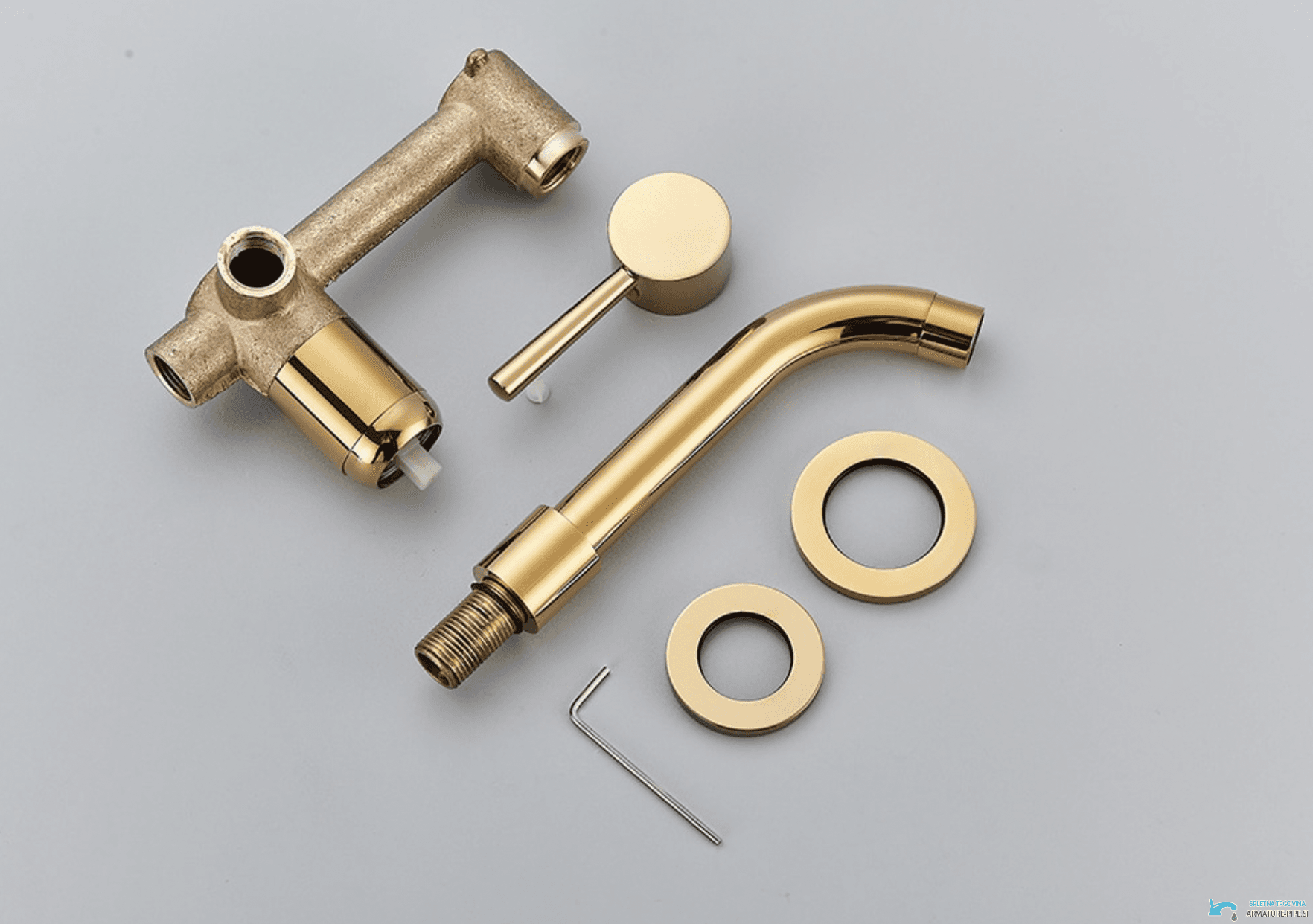Rubinetto a parete per lavabo SG1520 con bocca, leva e rosette
