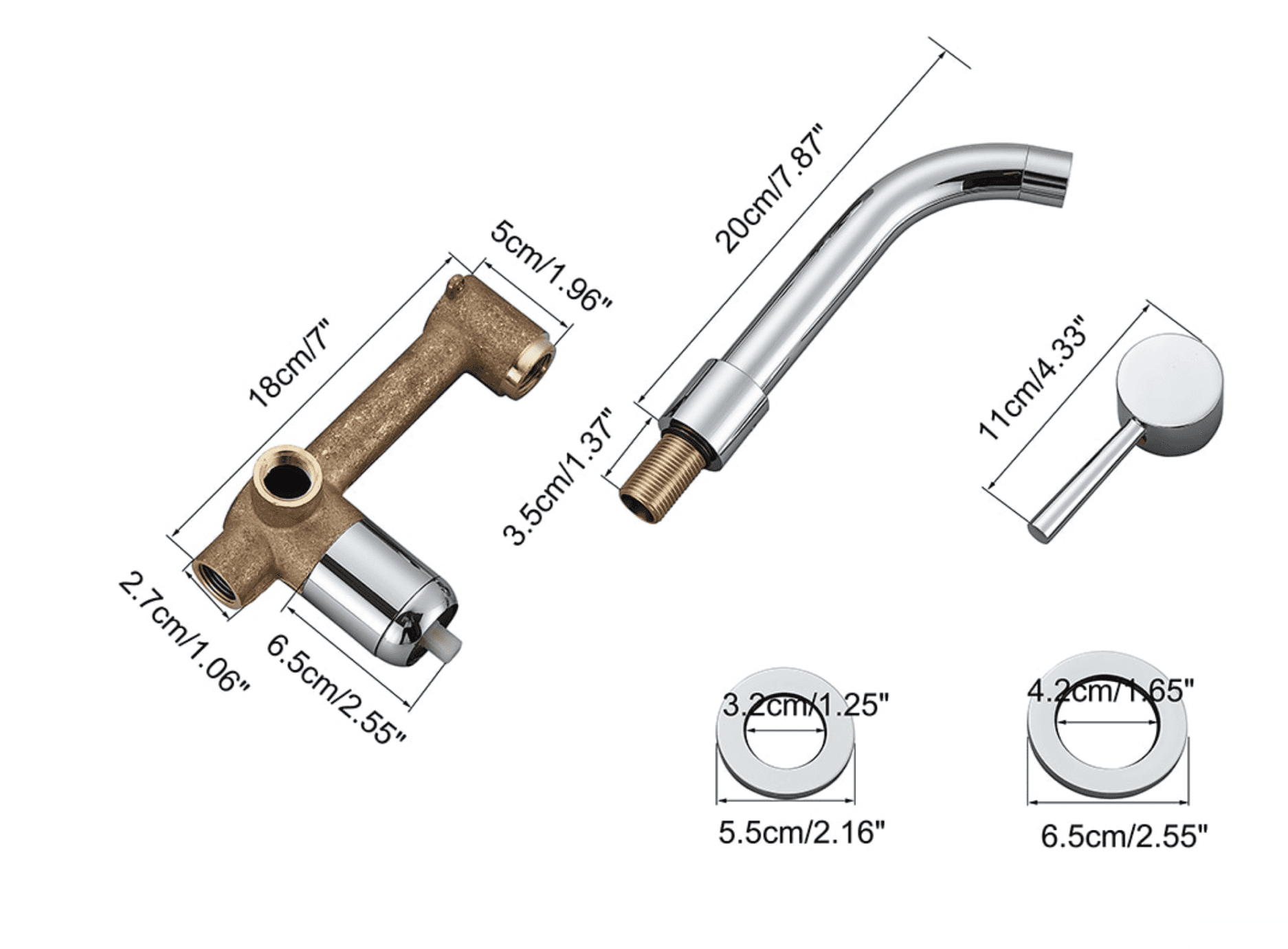 Disegno tecnico del rubinetto SG1520 con bocca da 20 cm e leva da 11 cm