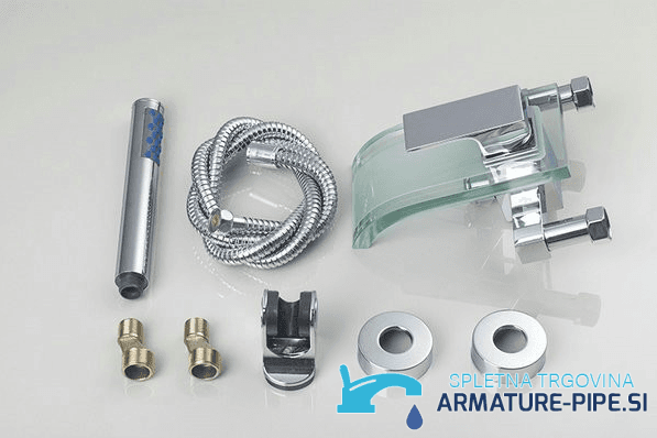 Miscelatore vasca SK0264 con bocca in vetro, doccetta e accessori