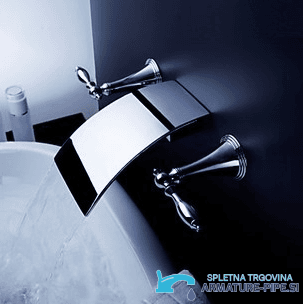 Rubinetto a parete per lavabo SU5308 visto di lato con bocca a cascata