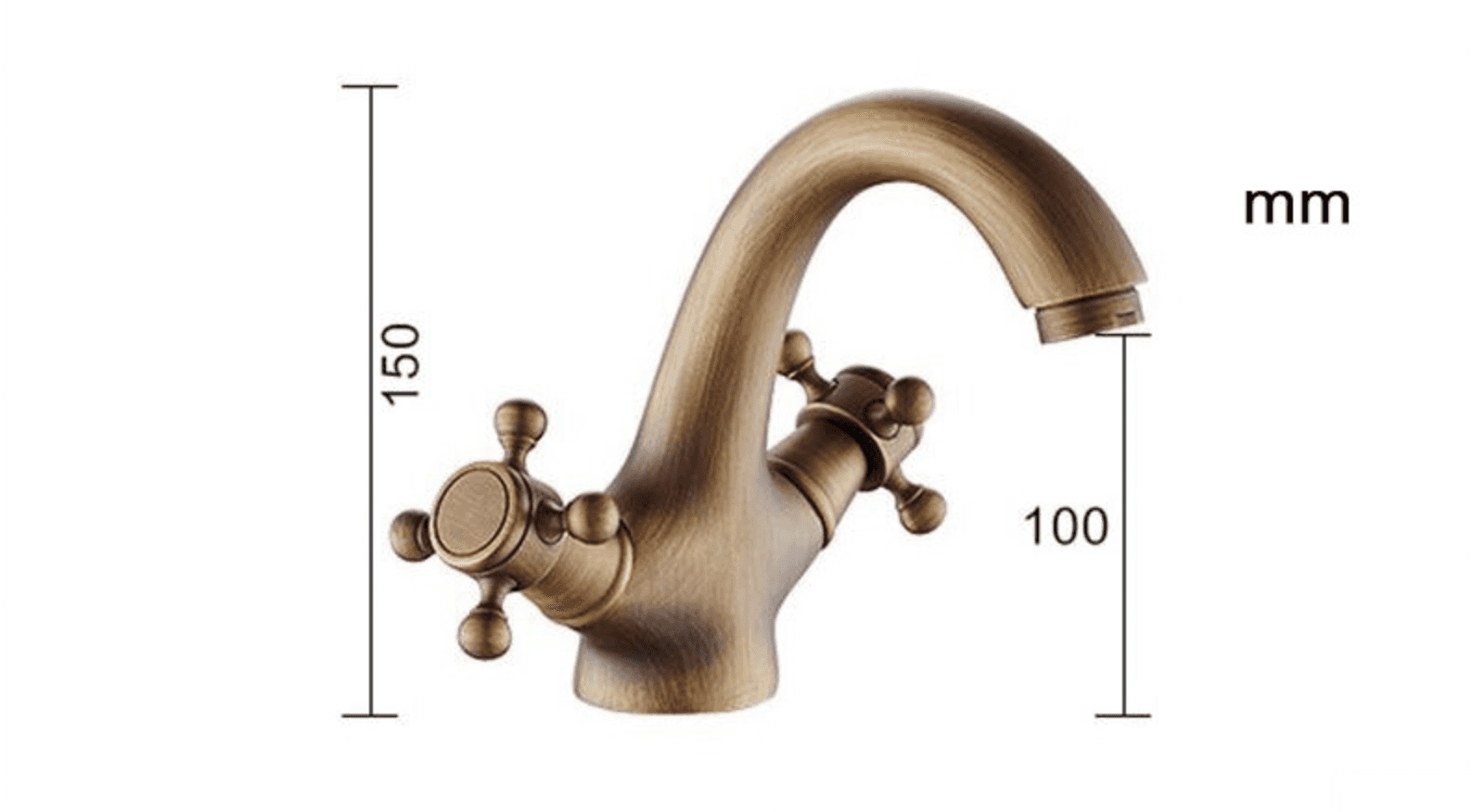 Disegno tecnico del rubinetto lavabo EYN TER1305, altezza 150 mm e bocca 100 mm