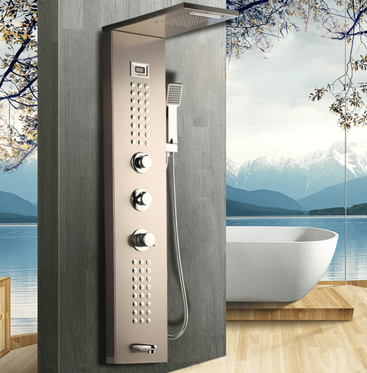 Pannello doccia angolare termostatico TP1912L in acciaio inox spazzolato