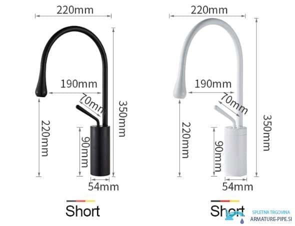 Disegno tecnico del miscelatore lavabo EYN VB1116U, altezza 350 mm e sporgenza 190 mm