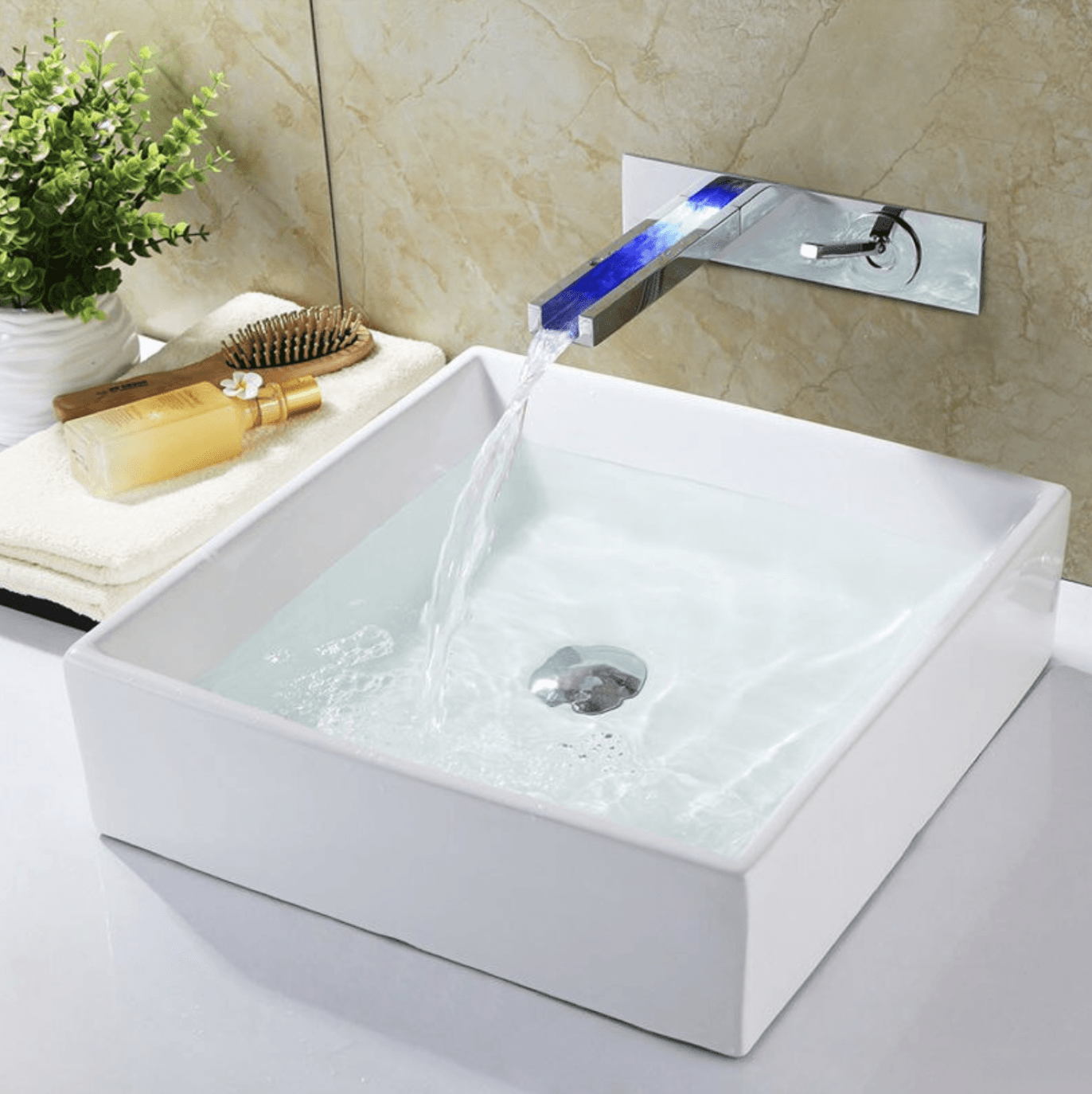 Rubinetto LED a parete a cascata WLED1454 cromato
