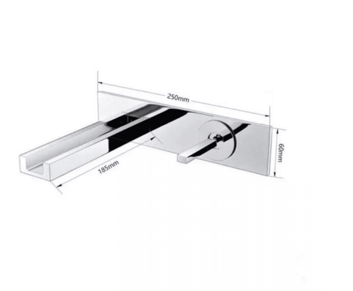 Disegno tecnico del rubinetto LED WLED1454 (250 × 60 mm, sporgenza 185 mm)