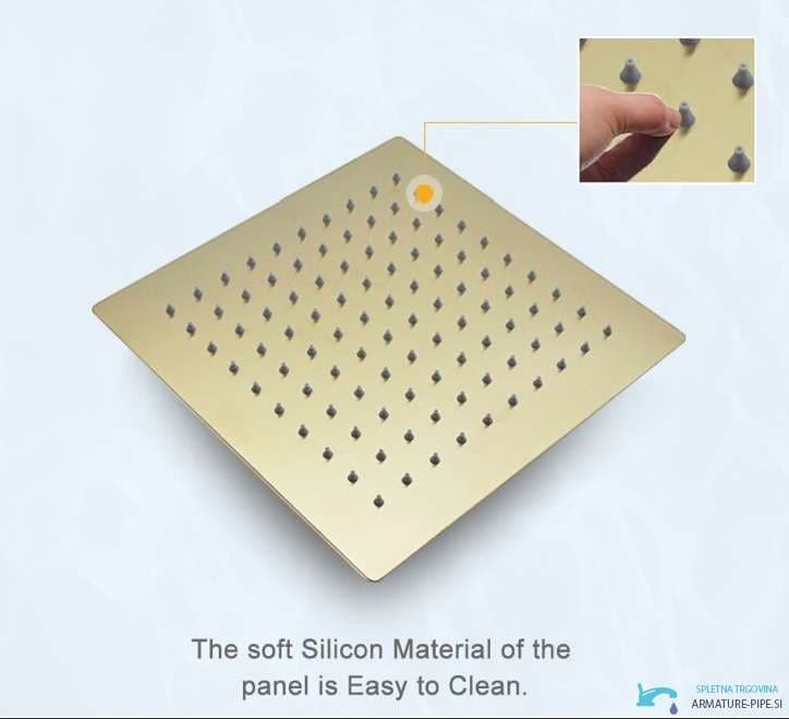 Dettagli del soffione ZGT1751: forma quadrata e ugelli flessibili in silicone