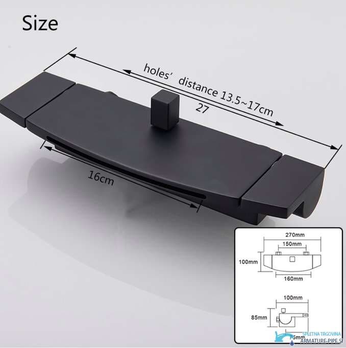 Misure del miscelatore ZP1920: larghezza 27 cm e interasse 13,5–17 cm