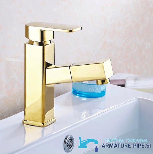 Rubinetto da bagno estraibile woo-3059 con finitura oro lucido