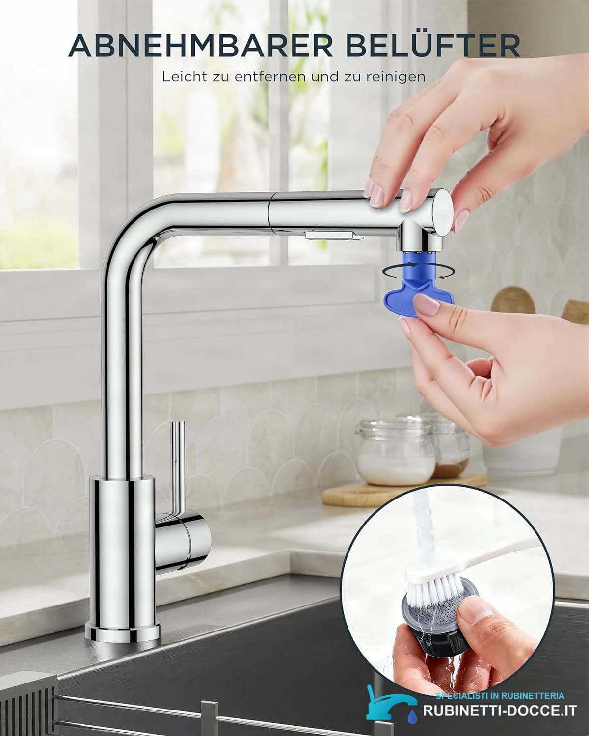 Miscelatore da cucina ELITE EDITION KFL2244 a bassa pressione con doccetta estraibile, finiture argento, cromo e nero opaco
