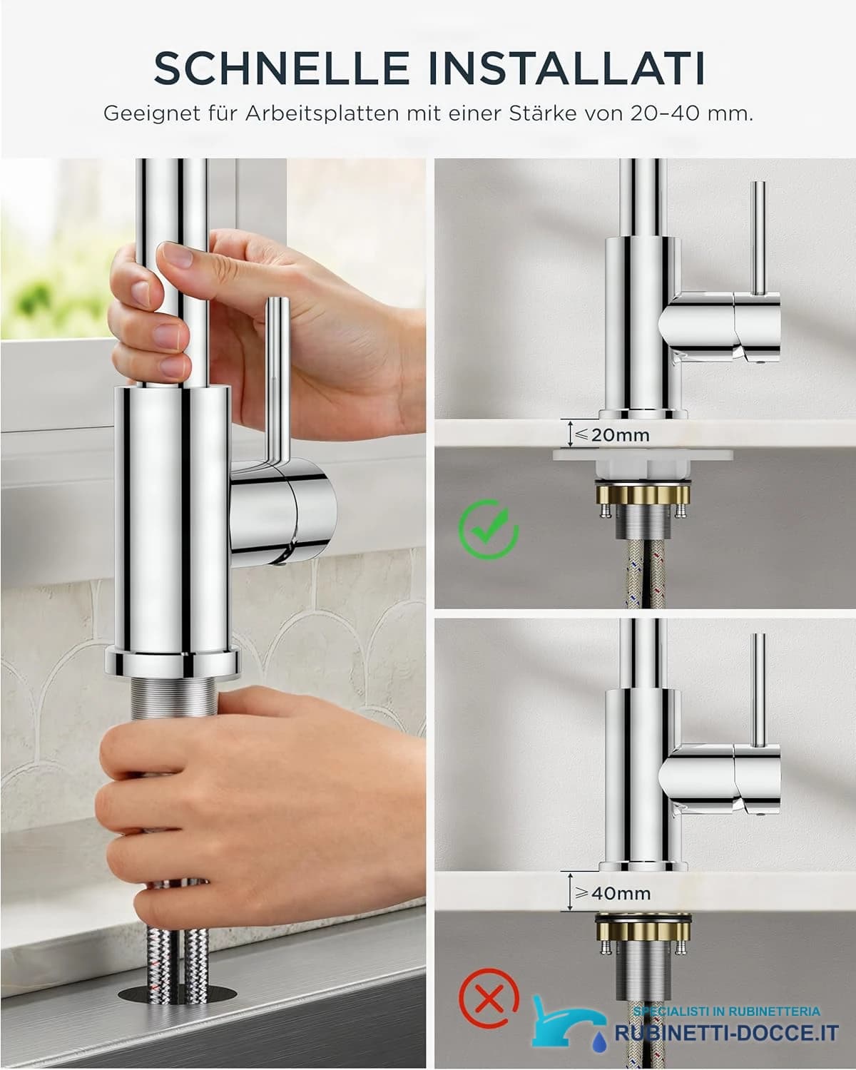 Miscelatore da cucina ELITE EDITION KFL2244 a bassa pressione con doccetta estraibile, finiture argento, cromo e nero opaco