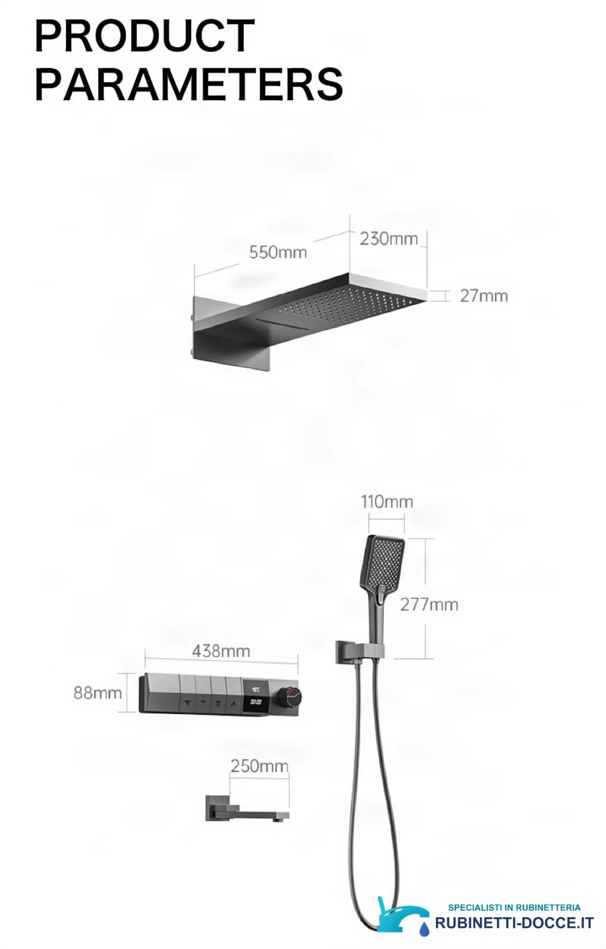 Sistema doccia da incasso ELITE EDITION BCS1050 con display LED e finiture multiple