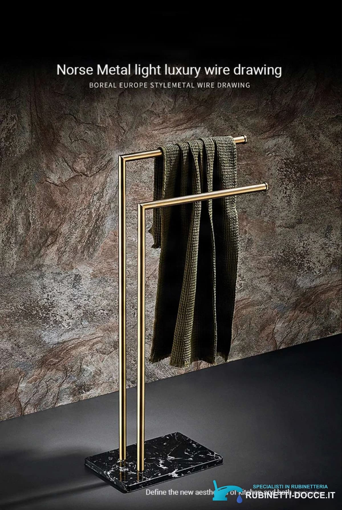 Portasciugamani premium da terra TH8899 con finitura oro spazzolato