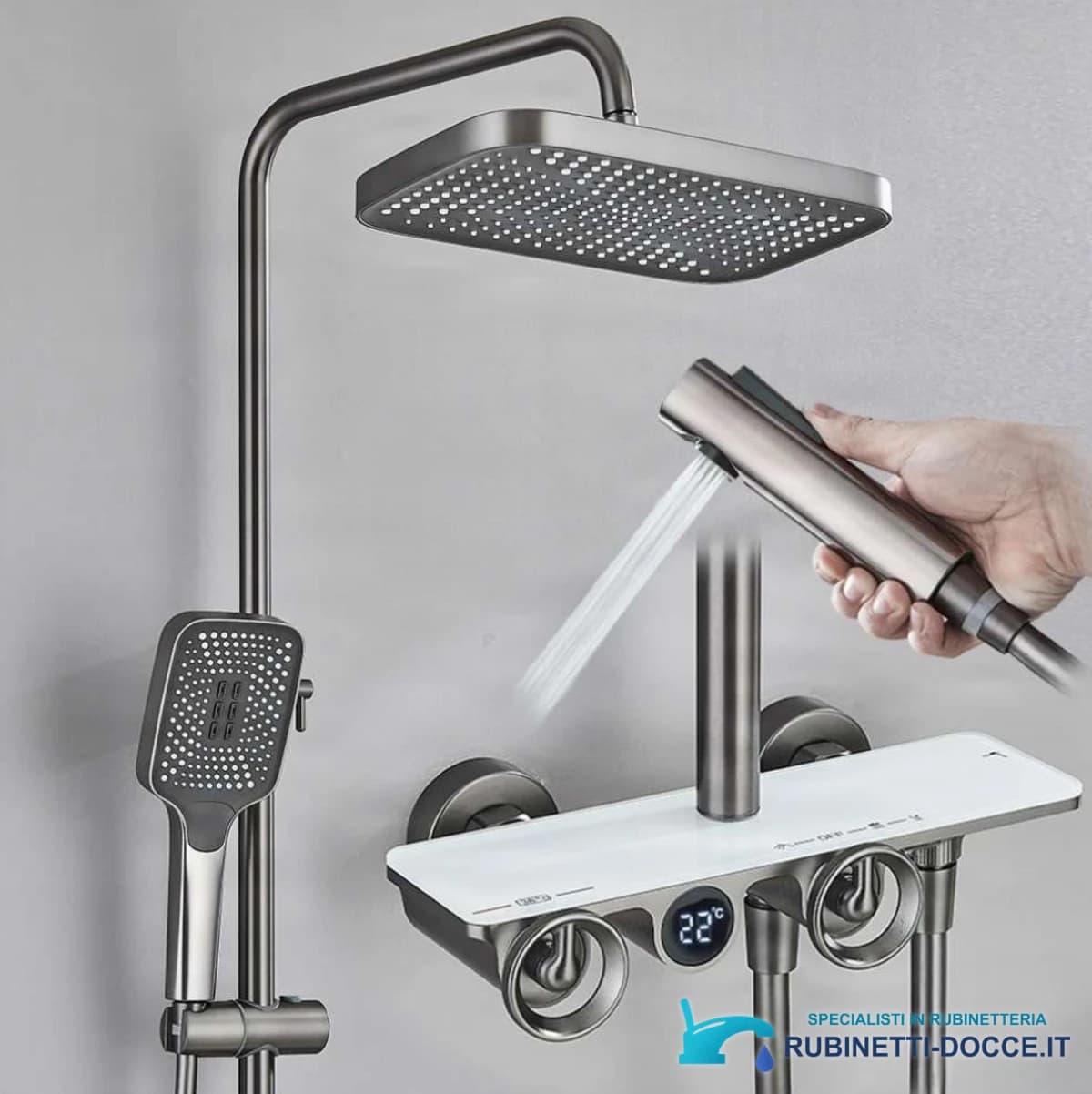 Sistema doccia esterno ELT1104 termostatico digitale a 4 uscite, grigio canna di fucile — vista 1