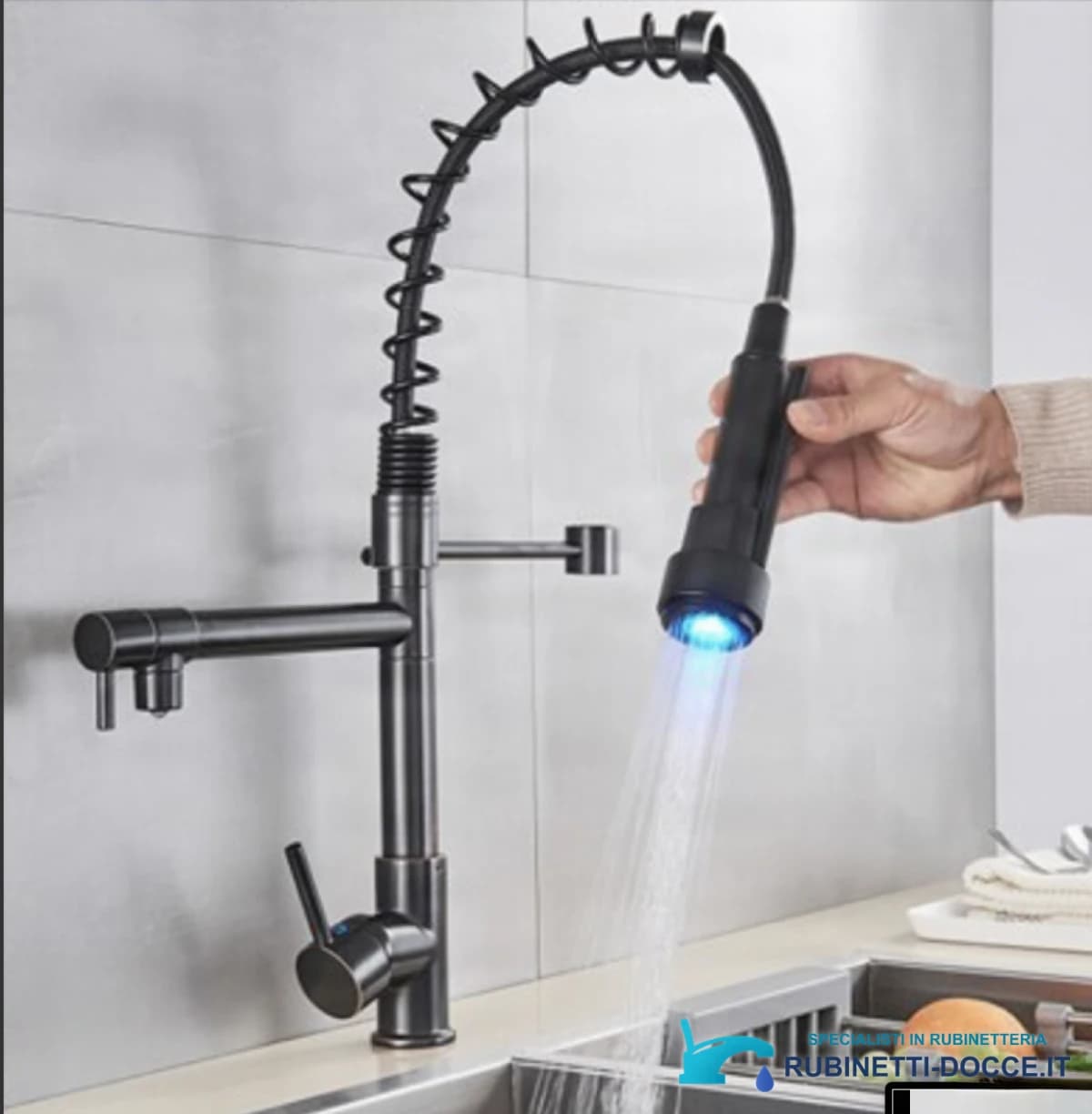Miscelatore da cucina 0141b nero opaco, con o senza luce LED