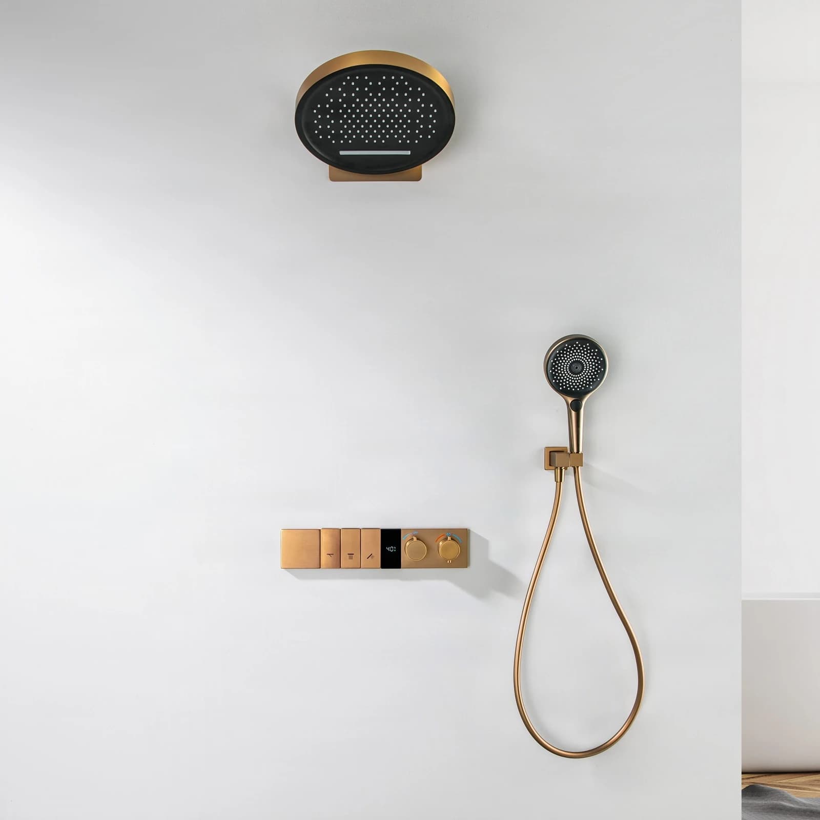 All-Copper Concealed Embedded Shower Set Bathroom Smart Digital Display Constant Temperature Brushed Rose Gold