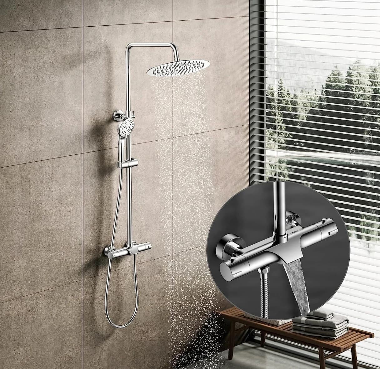 Sistema doccia termostatico ELITE EDITION BST1105 a tre funzioni con LED e getto a cascata, in più finiture