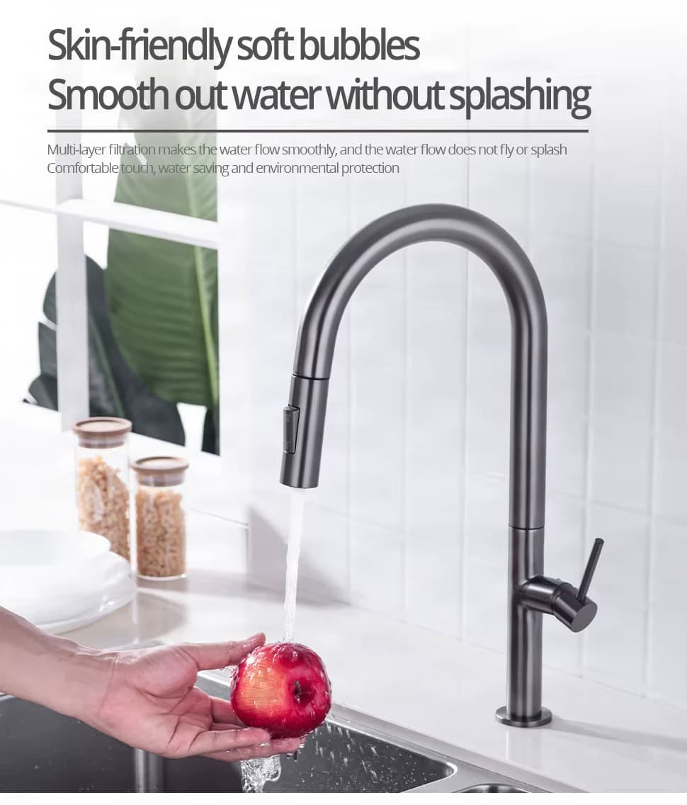 Brushed gold Kitchen Faucet Spout Single Handle Mixer Tap for Hot And Cold Water Sink 360 Degree Rotating Pull out