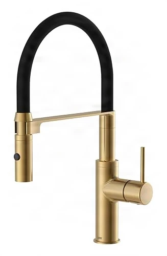 Lenz NALU 46070241 Kitchen Tap in Gold - Flexible Dish Rinser with 2 Jet Types - Two-Stage Water-Saving Function - Anti-Fingerprint Surface and Mounting from Above