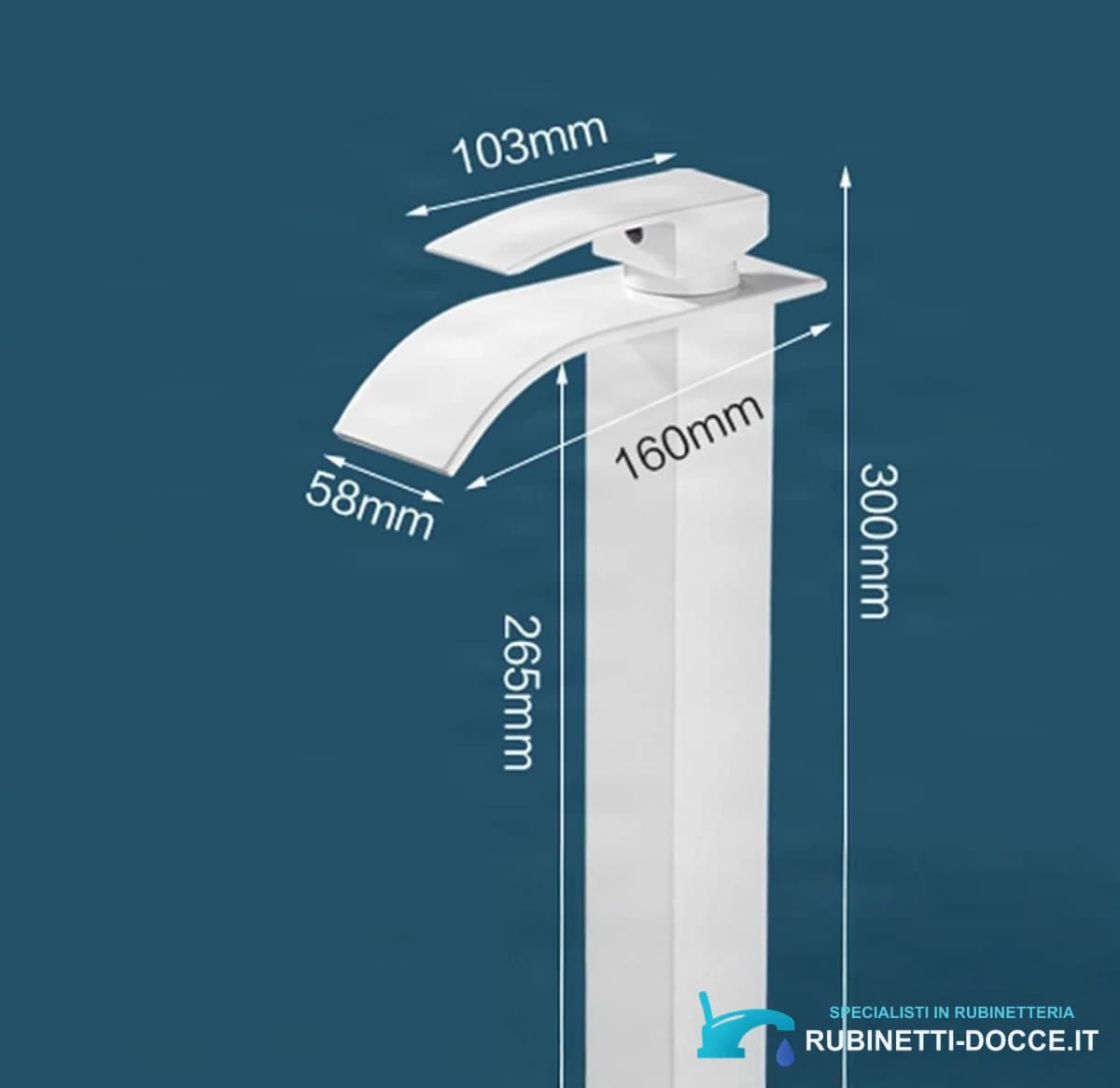Disegno tecnico del miscelatore da lavabo EYN103 (300 mm, 265 mm, 160 mm, 103 mm)