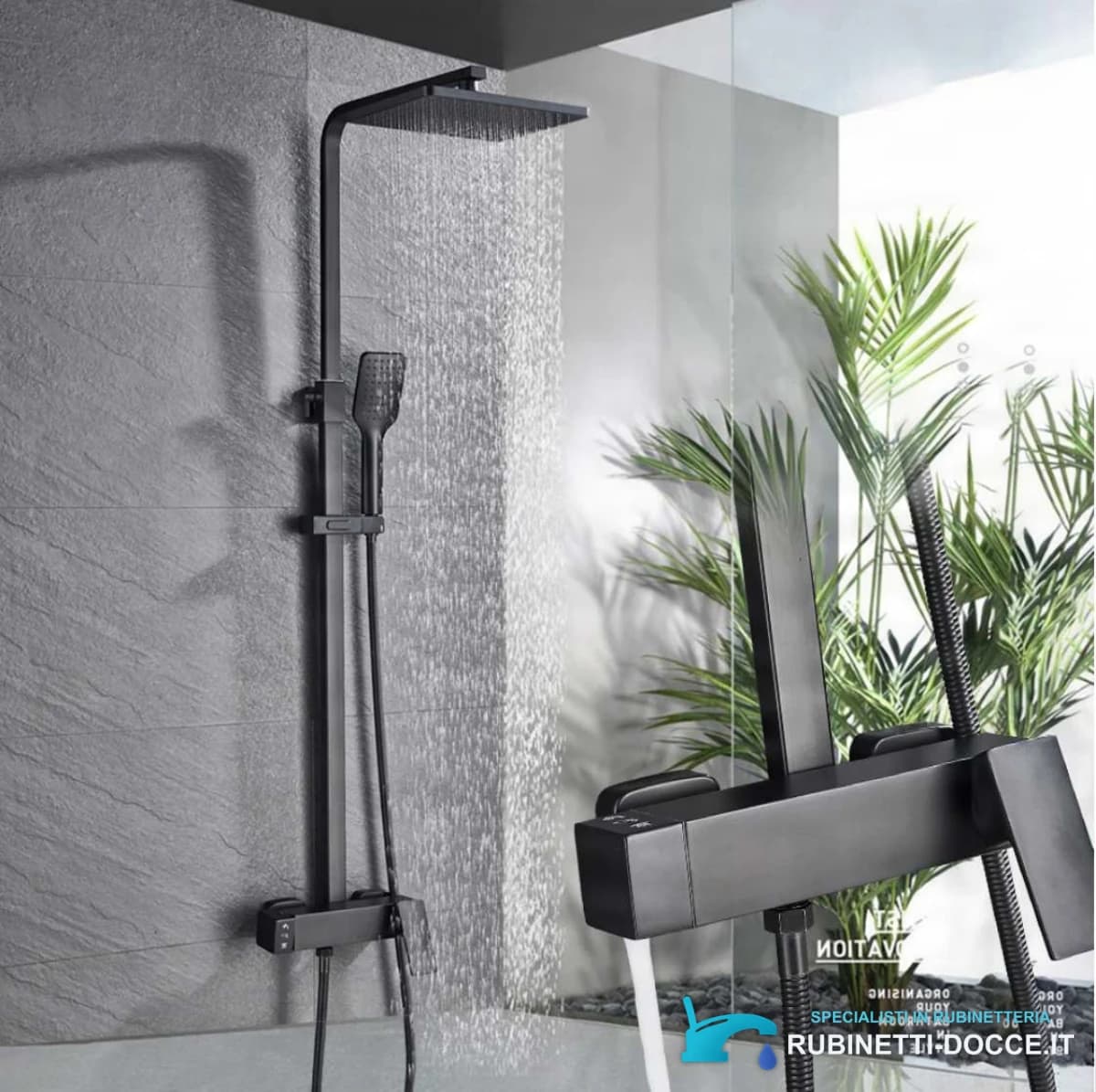 Sistema doccia esterno BT1048 termostatico con cascata, più finiture