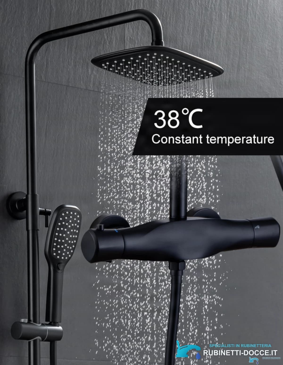 Sistema doccia termostatico esterno EYN TB1845 con bocca a cascata in più finiture