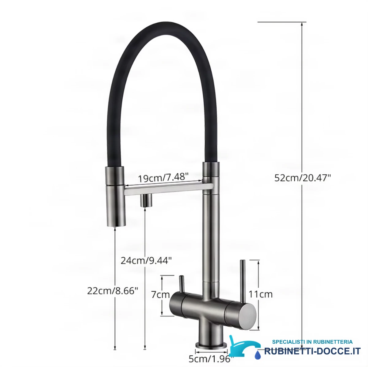 Disegno tecnico del miscelatore filtrante da cucina ELITE EDITION KA1643 alto 52 cm