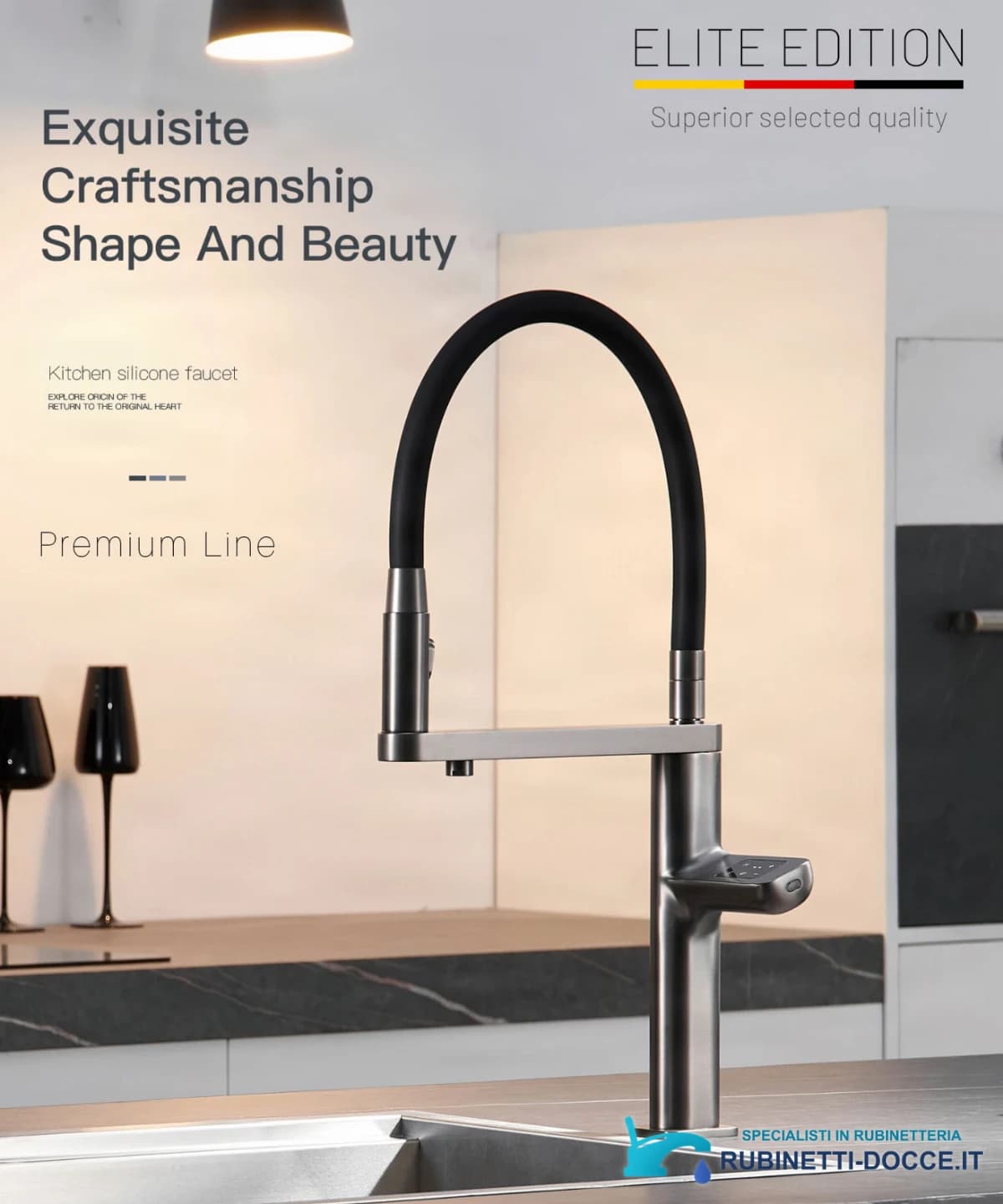 Miscelatore da cucina di lusso ELITE EDITION KFS1814 con sensore ed erogazione di acqua filtrata in grigio grafite