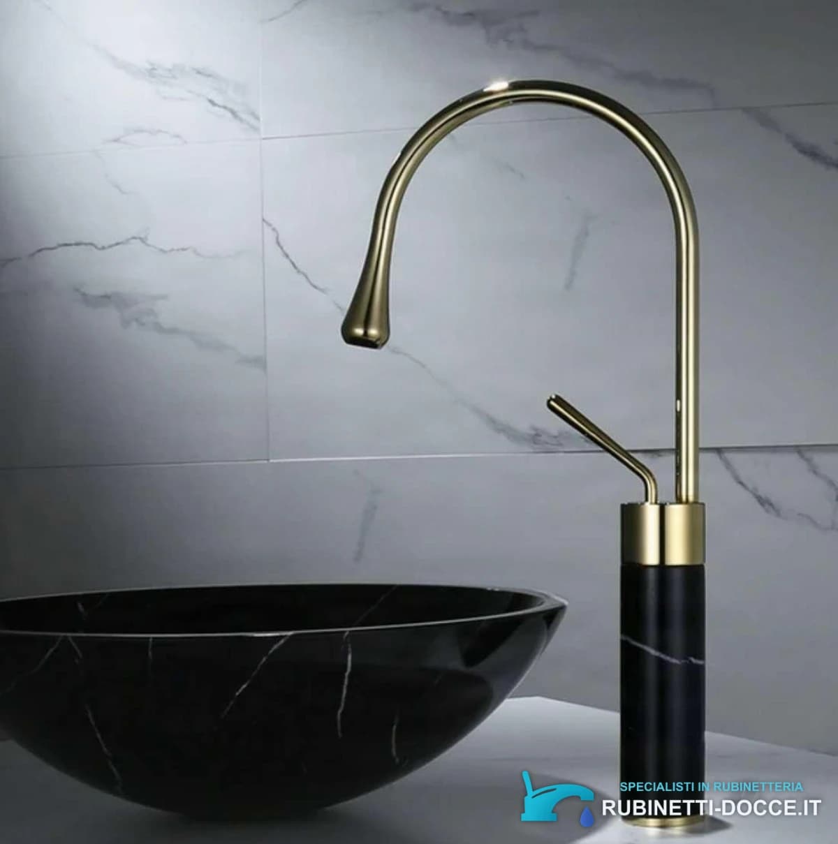 Miscelatore per lavabo EYN BF0954 da piano in ottone con bocca girevole, in più finiture tra cui oro spazzolato e nero