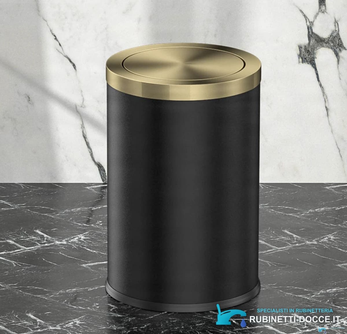Pattumiera oro e nera GB1755 con corpo nero opaco e coperchio oro spazzolato