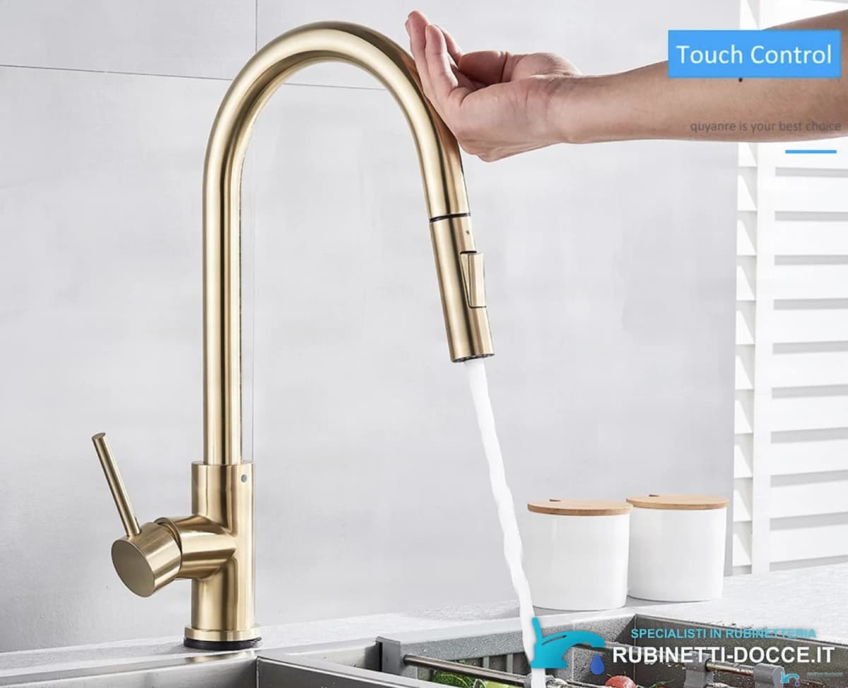 Miscelatore da cucina touch dorato GK1218 con finitura oro spazzolato