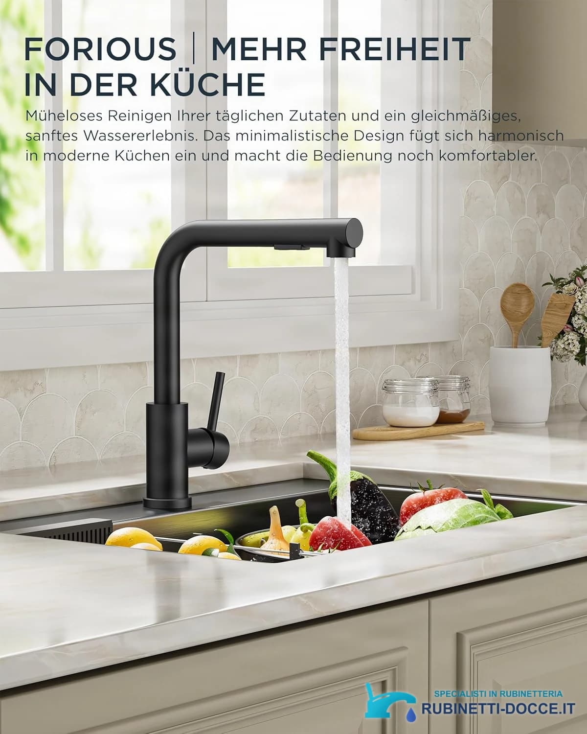 Miscelatore da cucina ELITE EDITION KFL2244 a bassa pressione con doccetta estraibile, finiture argento, cromo e nero opaco — vista 2